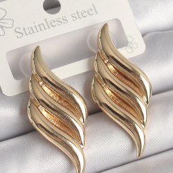 Mey İthalat® Pirinç Gold Renk 3 Sıra Dalga Model Kadın Küpe