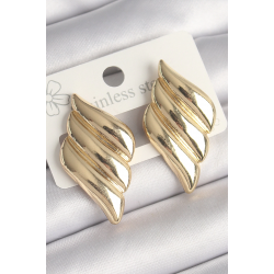 Mey İthalat® Pirinç Gold Renk 3 Sıralı Dalgalı Model Kadın Küpe