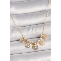 Mey İthalat® Pirinç Gold Renk 5'Li Osmanlı Tuğra Figür İnci Detay Kadın Kolye