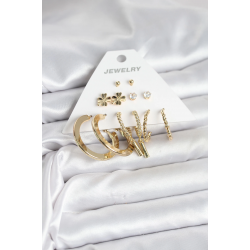 Mey İthalat® Pirinç Gold Renk 6 Çift Kadın Küpe Seti