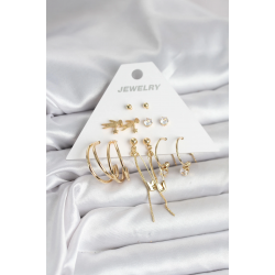 Mey İthalat® Pirinç Gold Renk 6 Çiftli Kadın Küpe Seti