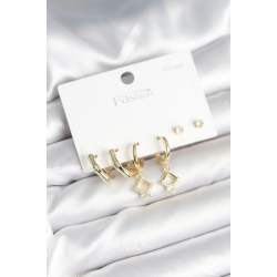 Mey İthalat® Pirinç Gold Renk 925 Ayar Gümüş Çivili Kadın Küpe Seti