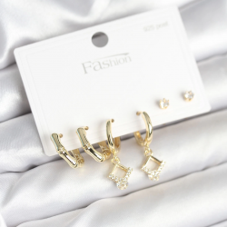 Mey İthalat® Pirinç Gold Renk 925 Ayar Gümüş Çivili Kadın Küpe Seti