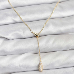 Mey İthalat® Pirinç Gold Renk Asansörlü Damla Model Kadın Kolye