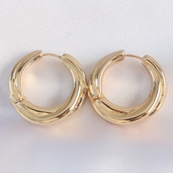 Mey İthalat® Pirinç Gold Renk Asimetrik Kıvrım Küpe