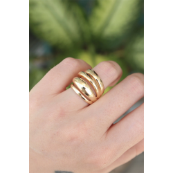 Mey İthalat® Pirinç Gold Renk Ayarlanabilir Tırtıklı Bombe Yüzük