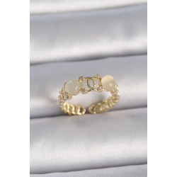 Mey İthalat® Pirinç Gold Renk Ayarlanabilir Zirkon Taşlı Beyaz Mineli Birleşik Halka Model Kadın Yüzük