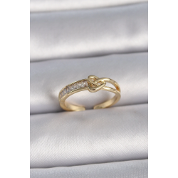 Mey İthalat® Pirinç Gold Renk Ayarlanabilir Zirkon Taşlı Düğüm Kalp Model Kadın Yüzük