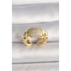 Mey İthalat® Pirinç Gold Renk Ayarlanabilir Zirkon Taşlı Kadın Yüzük