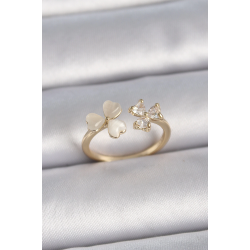 Mey İthalat® Pirinç Gold Renk Ayarlanabilir Zirkon Taşlı Kalp Beyaz Mineli Model Kadın Yüzük