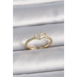 Mey İthalat® Pirinç Gold Renk Ayarlanabilir Zirkon Taşlı Kalp Model Kadın Yüzük