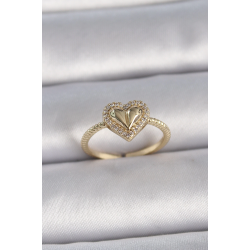 Mey İthalat® Pirinç Gold Renk Ayarlanabilir Zirkon Taşlı Kalp Model Kadın Yüzük