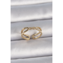 Mey İthalat® Pirinç Gold Renk Ayarlanabilir Zirkon Taşlı Sarmal Model Kadın Yüzük