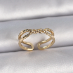 Mey İthalat® Pirinç Gold Renk Ayarlanabilir Zirkon Taşlı Sarmal Model Kadın Yüzük