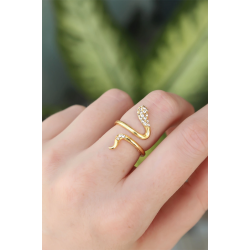 Mey İthalat® Pirinç Gold Renk Ayarlanabilir Zirkon Taşlı Yılan Yüzük