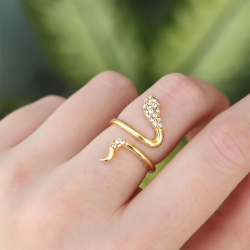 Mey İthalat® Pirinç Gold Renk Ayarlanabilir Zirkon Taşlı Yılan Yüzük