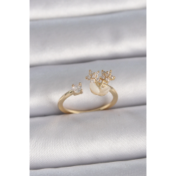 Mey İthalat® Pirinç Gold Renk Ayarlanabilir Zirkon Taşlı Yıldız Model Kadın Yüzük