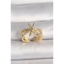 Mey İthalat® Pirinç Gold Renk Ayarlanabilir Ziron Taşlı Kadın Yüzük