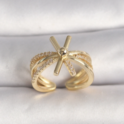 Mey İthalat® Pirinç Gold Renk Ayarlanabilir Ziron Taşlı Kadın Yüzük