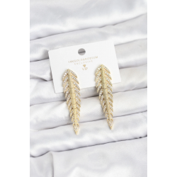 Mey İthalat® Pirinç Gold Renk Balık Sırtı Model Zirkon Taşlı Kadın Küpe