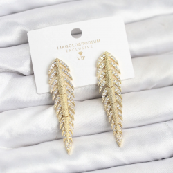 Mey İthalat® Pirinç Gold Renk Balık Sırtı Model Zirkon Taşlı Kadın Küpe