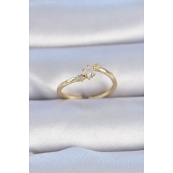 Mey İthalat® Pirinç Gold Renk Beyaz Çiçek Model Zirkon Taş Detay Kadın Yüzük