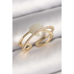 Mey İthalat® Pirinç Gold Renk Beyaz Kristal Kalp Model Zirkon Taş Detay Kadın Yüzük