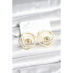Mey İthalat® Pirinç Gold Renk Beyaz Mineli Geometrik Gül Model Kadın Küpe