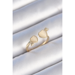 Mey İthalat® Pirinç Gold Renk Beyaz Mineli Kalp Model Kadın Yüzük