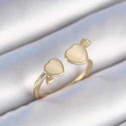 Mey İthalat® Pirinç Gold Renk Beyaz Mineli Kalp Model Kadın Yüzük