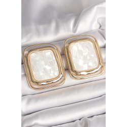 Mey İthalat® Pirinç Gold Renk Beyaz Mineli Kare Model Kadın Küpe