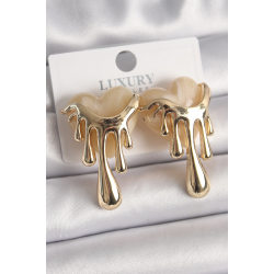 Mey İthalat® Pirinç Gold Renk Beyaz Sedefli Akan Kalp Model Kadın Küpe