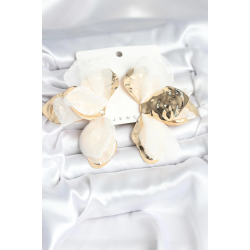 Mey İthalat® Pirinç Gold Renk Beyaz Tüllü Lotus Kadın Küpe