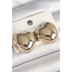 Mey İthalat® Pirinç Gold Renk Bombe Kalp Model Kadın Küpe