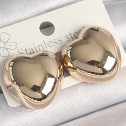 Mey İthalat® Pirinç Gold Renk Bombe Kalp Model Kadın Küpe