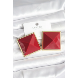 Mey İthalat® Pirinç Gold Renk Bordo Piramit Model Kadın Küpe