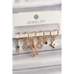 Mey İthalat® Pirinç Gold Renk Çoklu Figür Kadın Küpe Seti