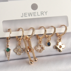 Mey İthalat® Pirinç Gold Renk Çoklu Figür Kadın Küpe Seti