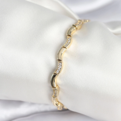 Mey İthalat® Pirinç Gold Renk Dalgalı Model Kadın Bileklik