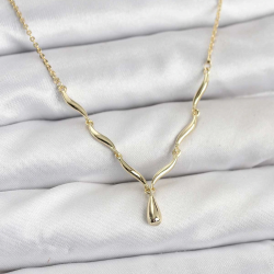 Mey İthalat® Pirinç Gold Renk Damla Model Kadın Kolye