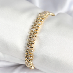 Mey İthalat® Pirinç Gold Renk Damla Model Zirkon Taşlı Kadın Bileklik