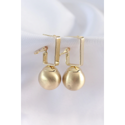 Mey İthalat® Pirinç Gold Renk Dikdörtgen Detay Oval Küpe