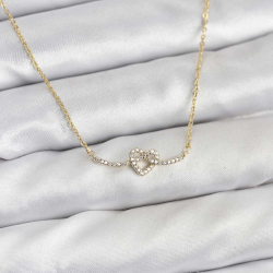 Mey İthalat® Pirinç Gold Renk Düğüm Kalp Model Kadın Kolye