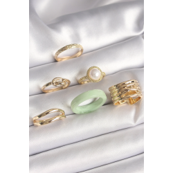 Mey İthalat® Pirinç Gold Renk Düğüm Model İncili İşlemeli Plaka Model 6'Lı Kadın Yüzük Seti