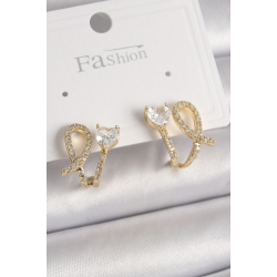 Mey İthalat® Pirinç Gold Renk Düğüm Model Zirkon Taşlı Kalp Detay Kadın Küpe