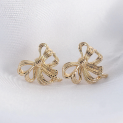 Mey İthalat® Pirinç Gold Renk Fiyonk Küpe