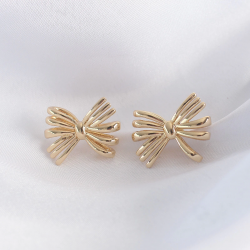 Mey İthalat® Pirinç Gold Renk Fiyonk Küpe