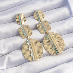 Mey İthalat® Pirinç Gold Renk Geometrik Ezme Plaka Küpe