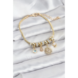 Mey İthalat® Pirinç Gold Renk Güneş Charmlı Kadın Bileklik