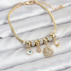 Mey İthalat® Pirinç Gold Renk Güneş Charmlı Kadın Bileklik